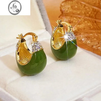 JiMi绿色滴釉耳扣小众百搭耳饰品轻奢港风耳环女气质女精致耳坠过敏