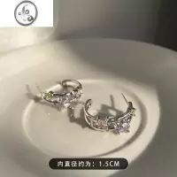 JiMi85度灰彩色锆石镂空耳钉女春夏轻奢气质高级感耳环嘻哈甜酷耳饰品