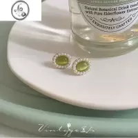 JiMi「翡冷翠」绿渊之境 复古温柔优雅百搭珍珠绿猫眼石耳钉耳环耳夹