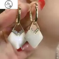JiMi猫眼石几何菱形耳环高级感轻奢气质耳坠耳饰小众设计感银针耳钉女