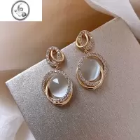 JiMi猫眼石耳环女2023新款耳钉925银银针耳饰小众设计感高级耳坠