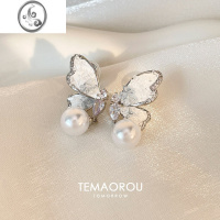 JiMi蝴蝶珍珠耳环女2023新款耳饰小众设计感高级耳钉独特耳夹