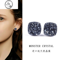 JiMi晶簇超闪银银耳钉黑色男女简约气质2023新款单只个性潮