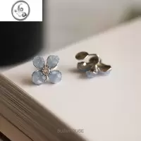 JiMi蓝色水晶花朵蚊香盘耳夹无耳洞女高级感耳钉古风耳饰气质清新夏季