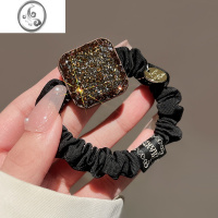 JiMi高级感韩版头绳女简约方块水钻高弹力大肠发圈百搭气质丸子头皮筋