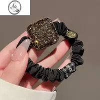 JiMi高级感韩版头绳女简约方块水钻高弹力大肠发圈百搭气质丸子头皮筋