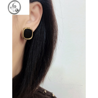 JiMi黑色复古方形银针耳钉 2023新款耳环 小众设计高级感气质耳饰