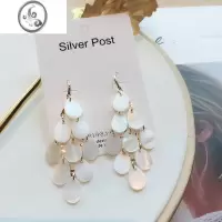 JiMiS925银针手工拼接象牙白色凤尾长款圆环防过敏耳环坠耳钉饰品贝壳