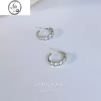 JiMi精致通勤~银色锆石耳圈蚊香盘耳夹女无耳洞耳饰简约百搭银银耳钉
