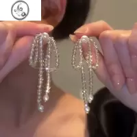 JiMi水晶流苏蝴蝶结耳环女轻奢小众设计简约气质耳钉耳饰2023年新款潮