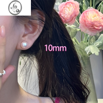 JiMi925银银大珍珠耳钉高级感粉光馒头珍珠耳环2023新款耳饰女