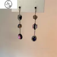 JiMi复古巴洛克风重工手工水晶不对称长款流苏耳环独特2023小众耳钉