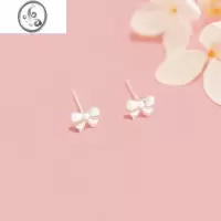 JiMi蝴蝶结S999银银耳钉女适合养耳洞迷你耳环简约小巧睡觉不用摘耳饰