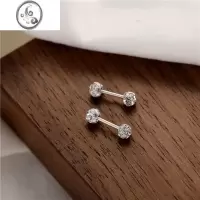 JiMis925银超闪双头满钻球耳骨钉防过敏银针螺丝耳钉气质百搭耳垂钉女
