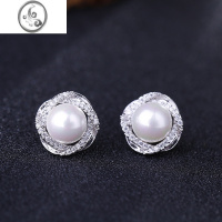 JiMi珍珠耳钉 925银银镶钻耳环女日韩国时尚气质简约个性防过敏耳饰品