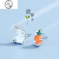 JiMi925银银兔子耳钉女2022年新款潮过年耳饰可爱儿童养耳洞新年耳环