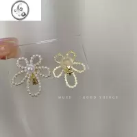 JiMi珍珠花朵耳环高级感轻奢独特耳饰小众设计耳钉无耳洞蚊香盘耳夹女