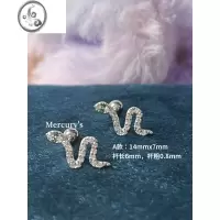 JiMiMercurys绿眼灵蛇形银银耳骨钉个性拧螺丝耳饰满钻耳钉小众s925银