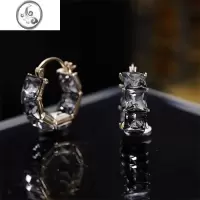 JiMi复古灰水晶银针耳钉女简约时尚锆石耳扣轻奢通勤百搭气质耳环耳饰