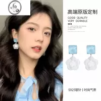 JiMi夏日山茶花朵蚊香盘耳夹无耳洞女清新耳饰蓝色耳环高级感海边耳钉