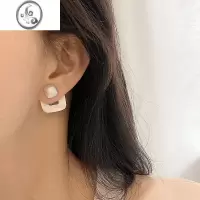 JiMi简约几何镂空方形耳钉女时尚个性磨砂肌理S925银针后挂式耳环耳饰