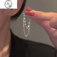 JiMi925银针耳饰前后戴双层链条流苏耳钉精致大脸显瘦耳环女2023新款