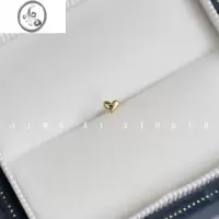 JiMi上班佩戴迷你爱心螺丝耳骨钉女925银银镀14K金光面小心形短款耳钉