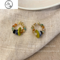 JiMi民族风复古平安扣串珠耳环女秋冬新款耳钉独特小众设计感个性耳饰