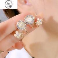 JiMi气质简约女花耳环高级感精致银针猫眼石花朵耳钉2023年新款耳饰