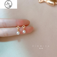 JiMi2023高级感法式几何复古耳环女小众设计方形珍珠耳钉轻奢气质耳坠