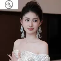 JiMi2023新款大气金属流苏结婚耳环女小众不对称银针耳钉高级感大气