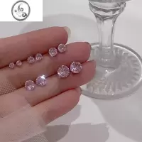 JiMis925银银女粉色耳钉洋气气质小众高级感2023新款锆石迷你耳骨爆闪