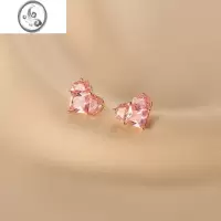 JiMi粉色锆石爱心耳钉时尚气质夏季桃心耳环高级感心型甜酷耳饰