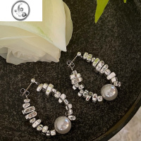 JiMiLJW 小众设计ins网红博主同款碎银子珍珠链条耳环简约前后戴耳钉