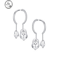 JiMi小众设计师欧美走秀款潮极简手工玻璃吹制银色双球冷淡风耳钉耳环