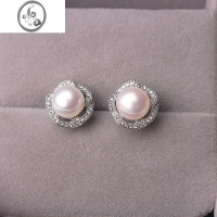 JiMi淡水珍珠耳钉扁圆 白色珍珠耳环 925银 8-9mm珍珠耳饰品女