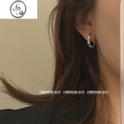 JiMi[橙子饰物]本期自留重工实心经典麻花耳钉s925银银气质时髦耳环