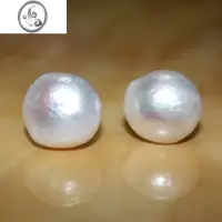JiMi淡水皱皮大珍珠耳钉饰夹13-15MM巴洛克异形925银百搭简约优雅