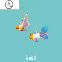 JiMi金鱼耳钉不对称长耳线金色耳链立体仙气小仙女原创设计锦鲤耳环