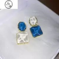 JiMi法式高级感水波纹耳环女夏季独特轻奢耳钉小众不对称设计银银耳饰