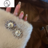 JiMi冰糖土星◆轻奢高级感个性圆形珍珠水钻花朵耳钉简约气质超闪耳环