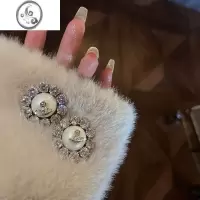 JiMi冰糖土星◆轻奢高级感个性圆形珍珠水钻花朵耳钉简约气质超闪耳环
