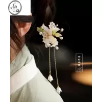 JiMi白绿色铃兰流苏发簪头饰森系 仙美 简约现代发饰汉服配饰古典步摇