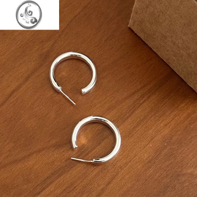 JiMi小众s925银银光面C型耳钉女简约创意设计法式冷淡风气质时髦耳环