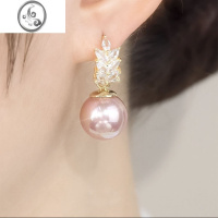 JiMi轻奢时尚香槟粉色珠珠耳环高级大气精致名媛风耳扣简约百搭耳饰女