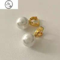 JiMi银银耳环女珍珠耳坠2023年新款潮小众设计菱格耳扣耳钉高级感耳饰