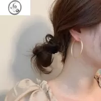 JiMi雾感哑金磨砂大圆圈耳环夸张复古简约个性耳圈超气质耳饰925银针