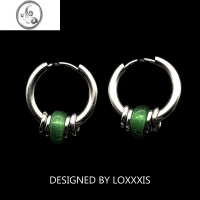 JiMiLoxxxis 玉石搭配小圈圈简约而不失格调 小众设计巴山玉钛钢耳环