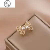 JiMi简约气质淡水蝴蝶珍珠耳钉女新款潮轻奢小众个性耳环
