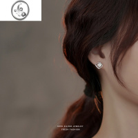JiMis999足银方形猫眼石耳钉女银银几何轻奢高级感小众设计养耳洞耳饰